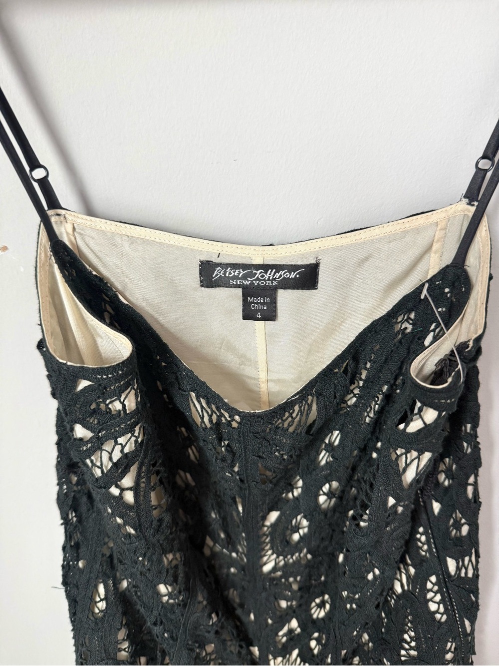 Betsey Johnson Lace Overlay Spaghetti Strap Midi Slip Dress in Black - Picture 3 of 4